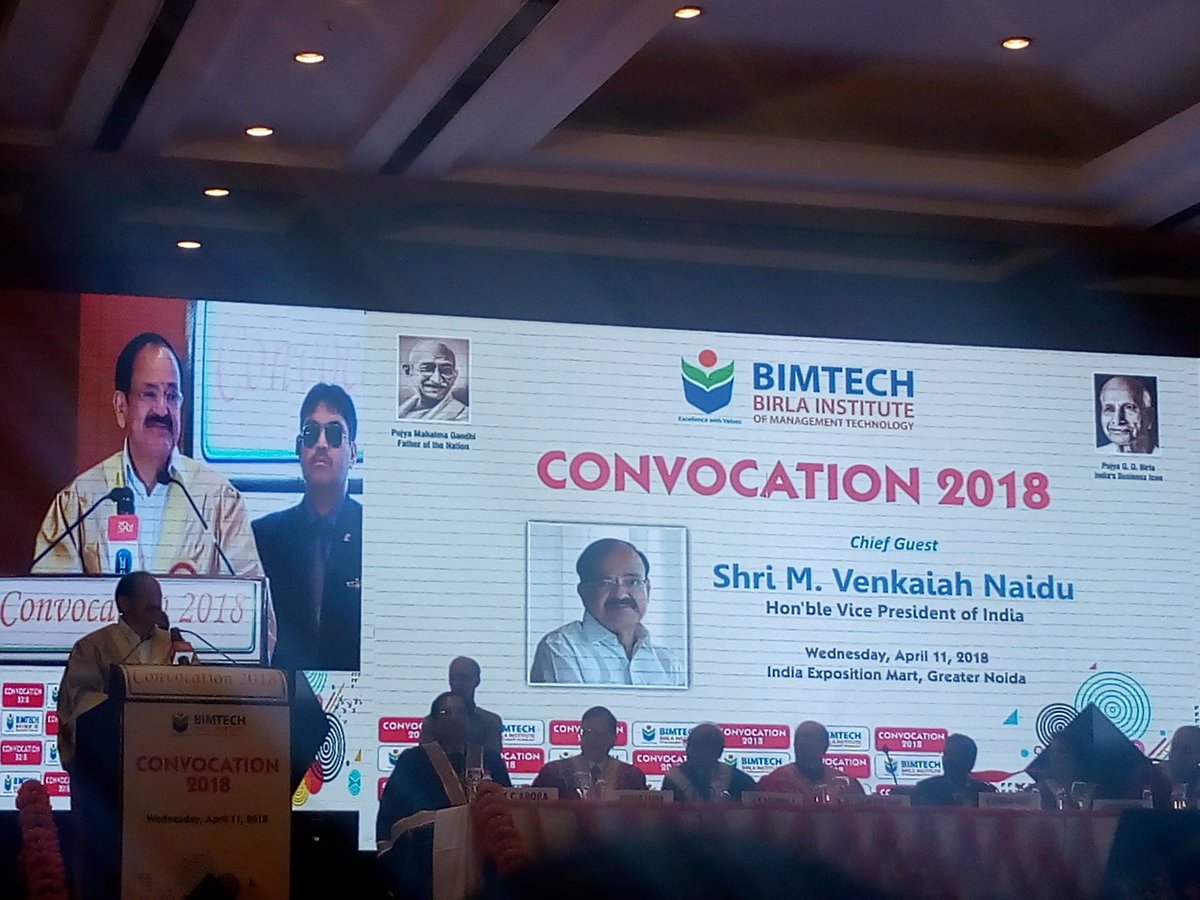 TenNewsDotIn's tweet photo. "Yoga has no religion, Yoga only makes you 'Yogya' or Capable.
Love the Nature and Live with the nature. Remain rooted to culture and traditions. Never neglect your native land and mother tongue", adds VP @MVenkaiahNaidu while addressing #BIMTECHConvocation2018 https://t.co/NTiFcYG4ZD