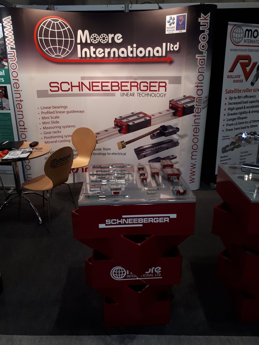 Moore_Int's tweet photo. Day 2 @DrivesnControls 2018 & we're on stand D500 by the main entrance with our range of linear motion products including the NEW Type F #Ballscrew from #Eichenberger, Satellite Roller Screws from #Rollvis, #RobotGrippers from #Zimmer & @schneebergercom #LinearBearings #ukmfg https://t.co/gCfwCI9puG