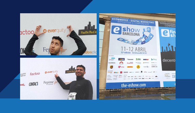 everquity's tweet photo. #Proud : Luis découvrant le logo Everquity sur la bâche #eShowBCN18 après le #marathon de Barcelone. RDV dès  aujourd'hui à Fira Barcelona ! https://t.co/RK0n1QggkH