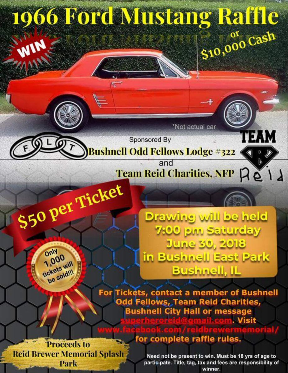 brew921959's tweet photo. 1966 Mustang Raffle

All proceeds go to the Reid Brewer Memorial Splash Park, Bushnell IL.

Reid passed away last August after a 2 1/2 year battle with Neuroblastoma cancer at the age of 7.

https://t.co/2yGhYIKR4m https://t.co/WAIySHYYwE