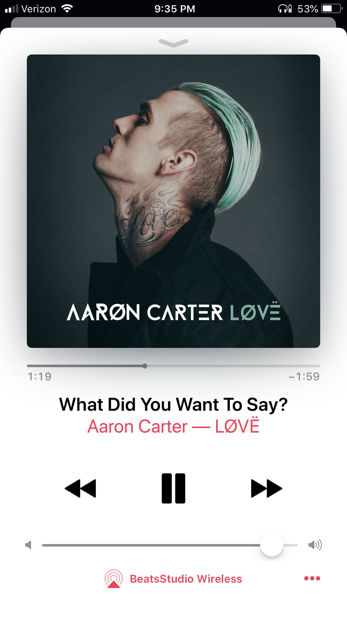 Listening to my favorite singer @aaroncarter I fucking LOVE his new album! It’s pretty damn good. Also my wife had a huge crush on him. I think she still does. #AaronCarter https://t.co/oUlHdujsnf