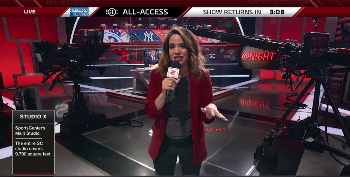 bhofheimer_espn's tweet photo. .@elleduncanESPN hosting #SCAllAccess from our SportsCenter studio while @MartySmithESPN is in the big Screening room where the highlights are cut. https://t.co/CLdQsI9iko