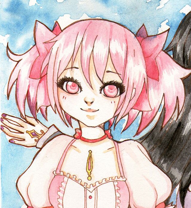 Nillusart's tweet image. Madoka in watercolors. The best thing about this is the paper, I did it in a beautiful Italian paper to prove it and I fell in love. 
Done with Cartiera Magnani Paper and @winsorandnewton watercolors.

#paperproblems #madokamagica #watercolor #paper #illustration #nillusart