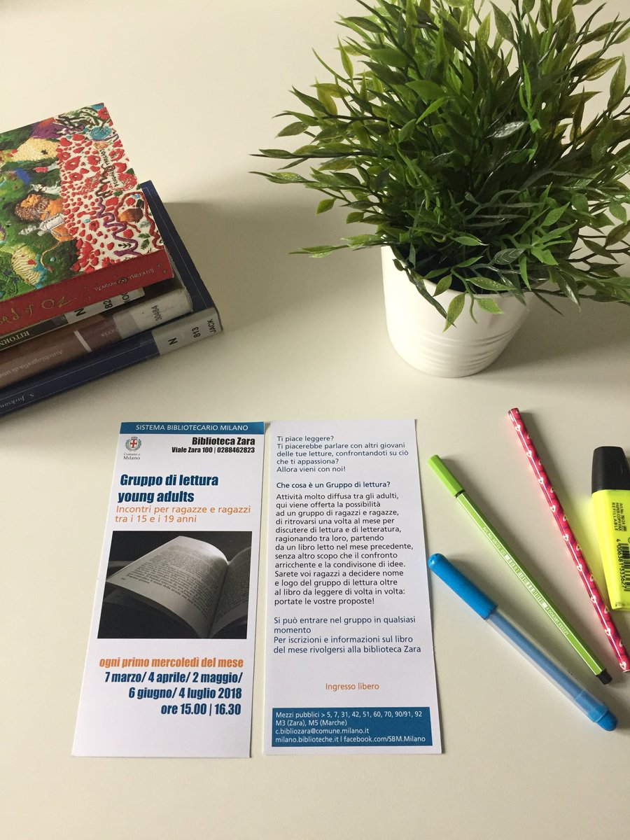 laprovinciale2's tweet photo. L’unico gruppo di lettura per adolescenti a Milano è presso la biblioteca comunale zara. Una volta al mese per parlare di libri e letture #biblioteca #gruppodilettura #adolescenti #lebelleiniziative #ragazzi #ragazze #libri #letture #continuatecosì https://t.co/EiFKPrtotE