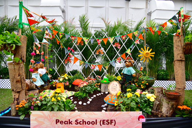 ESF_comm's tweet photo. #ESF Peak School proudly won the School Garden Plot Competition at the HK Flower Show in Victoria Park. Students used their creativity and initiative to make use of sustainable and recyclable materials to create props that would showcase different flowers and plants. Congrats! https://t.co/YvaHfvCmwV