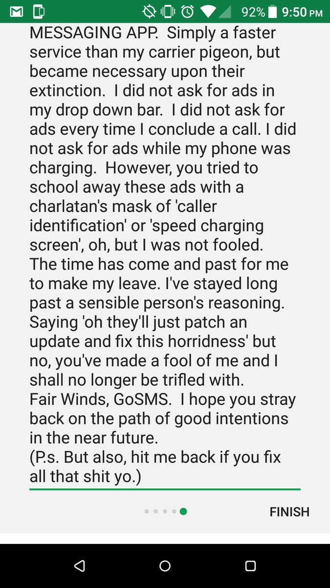 seralinalyn's tweet photo. Had to uninstall an app I've used for many years. Left a review for the first time... Did I do it right? 😰
#GoSMS #GoSMSPro #bullshitapp #toomanyadds #extraAF https://t.co/6z5L7jsDTr
