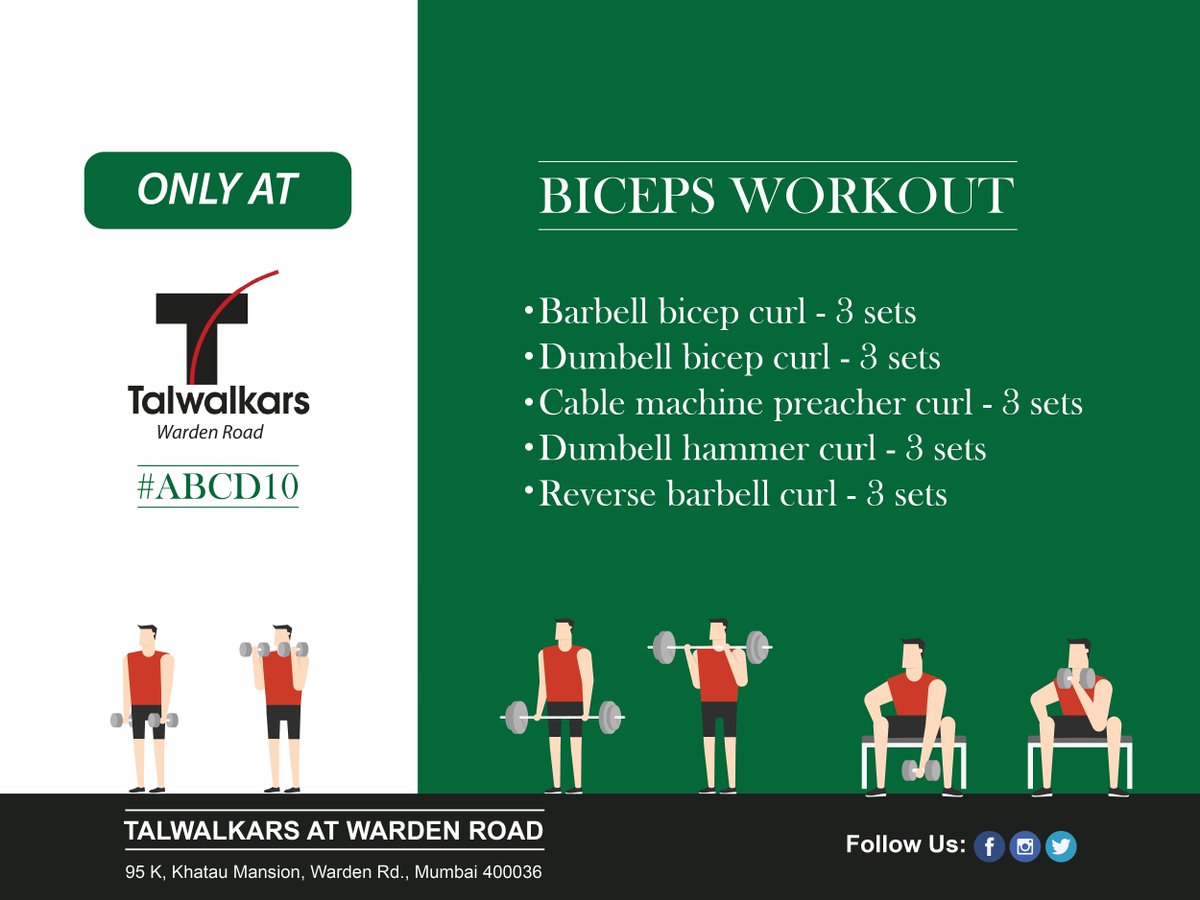TalwalkarsR's tweet photo. Presenting #ABCD10, a series of workout sets with the count of 10 that Any Body Can Do
#wednesday #challenge #workout #set #barbell #bicep #curl #dumbell #cable #machine #preacher #reverse
#exercise #bodygoals #toned #fitness #healthyliving #fitnessmotivation #gym #talwalkars https://t.co/0cmsYilbrx