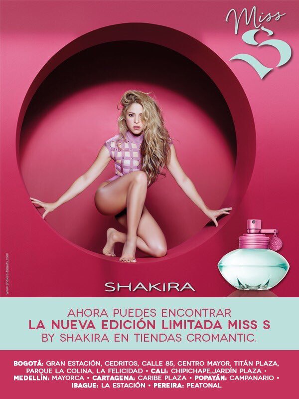 CfShakEstoyAqui's tweet photo. Nuestra artista @shakira lanza su nueva fragancia #MissSByShakira la cual es una edición limitada que Podemos encontrar en las tiendas @cromanticstore !! 👏🏻👏🏻👏🏻👏🏻
#Colombia #Shakira #Shakifans #Puig #AntonioPuig #Cromantic #Miss #MissSByShakira https://t.co/M8l4Kvroa8