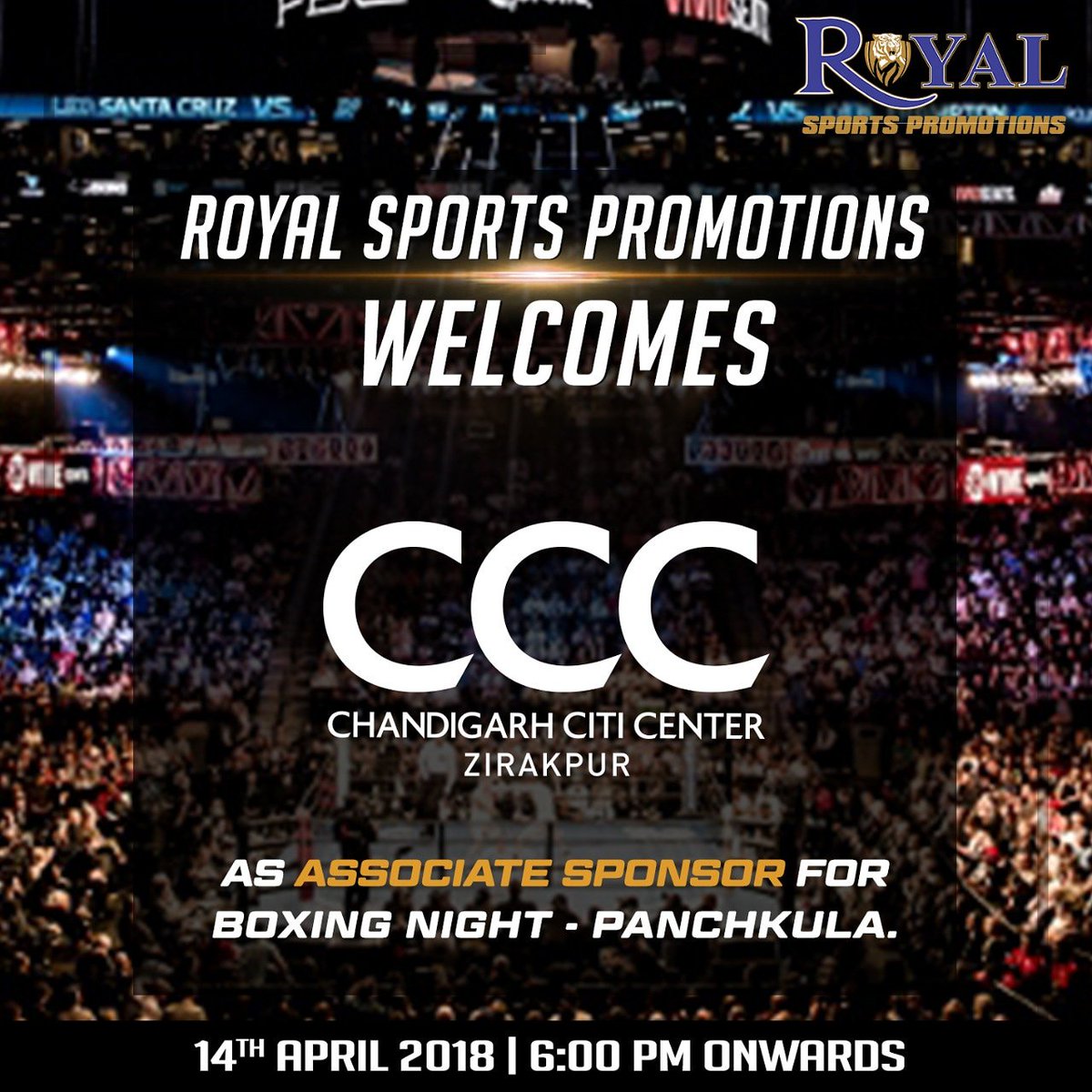 RoyalSportsLive's tweet photo. Royal Sports Promotions welcomes Chandigarh Citi Center (CCC) as Associate Sponsor for #BoxingNight. https://t.co/9dI5riIFA7