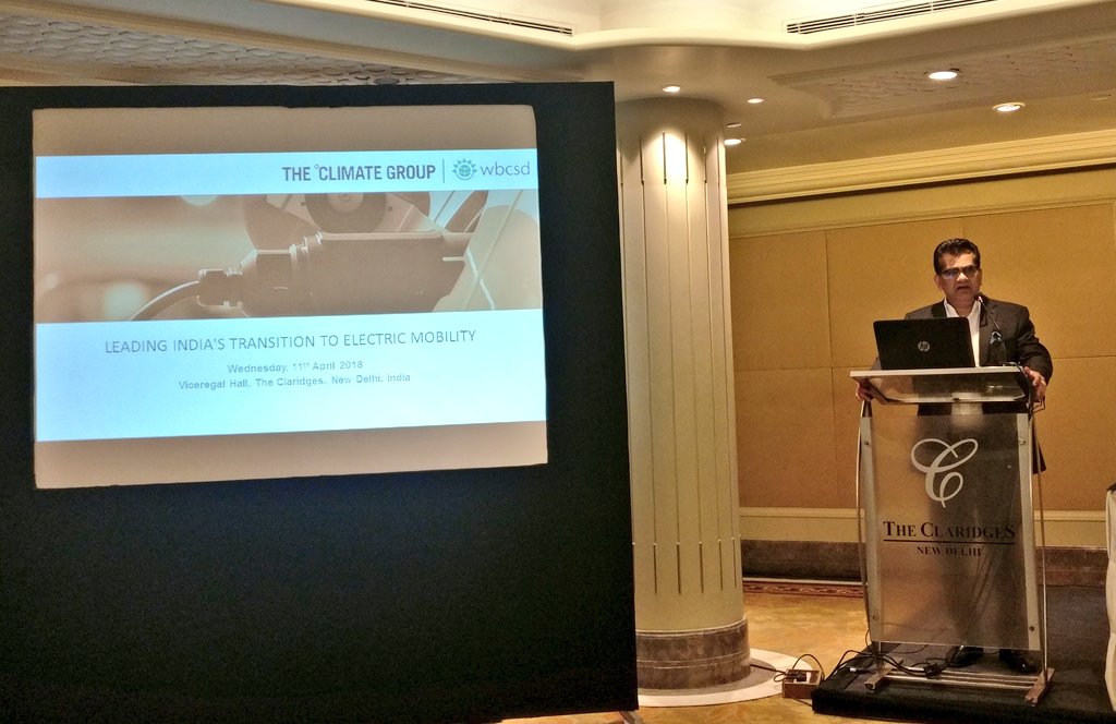 jrrnail's tweet photo. @amitabhk87 highlights the role of collective buying power and innovation to position #India at the forefront of e-mobility globally, at the #EV100 #REmobility rollout event in India. https://t.co/ChLwkNuqAo
