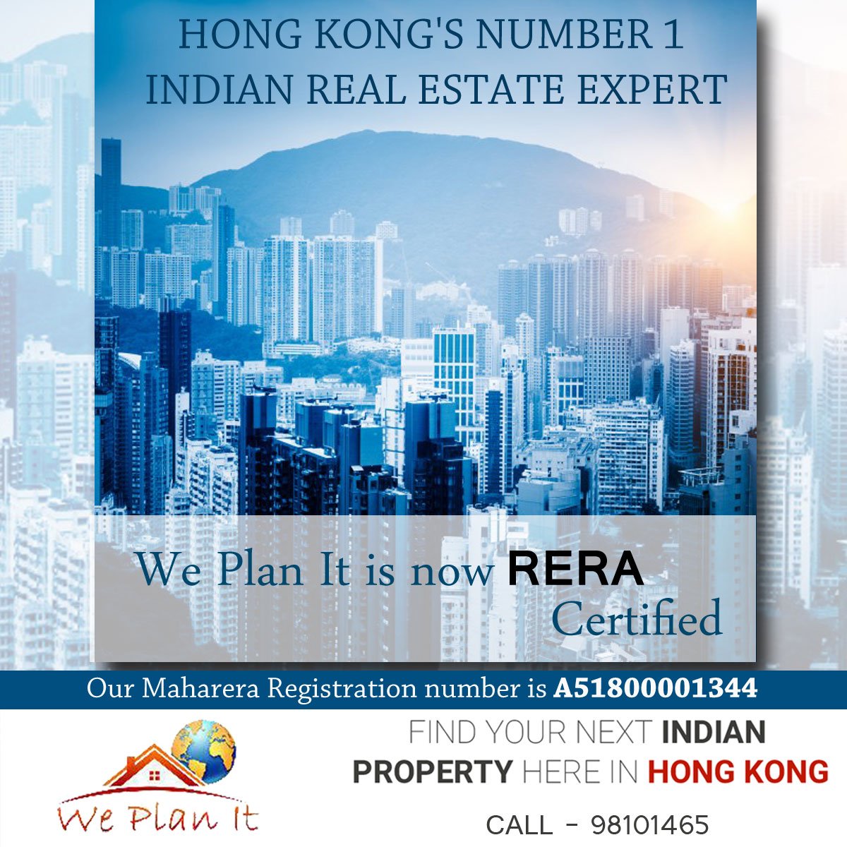 WePlanItHK's tweet photo. HONG KONG'S NUMBER 1 INDIAN REAL ESTATE EXPERT. Meet us, We are #RealEstate Advisory in #HongKong For #IndianProperty #WePlanItHK Visit for more : https://t.co/l1uZRYTGby We Plan It now RERA Certified #Investment #Home #SecondHome #NRIInvestment https://t.co/8FpyateO5x