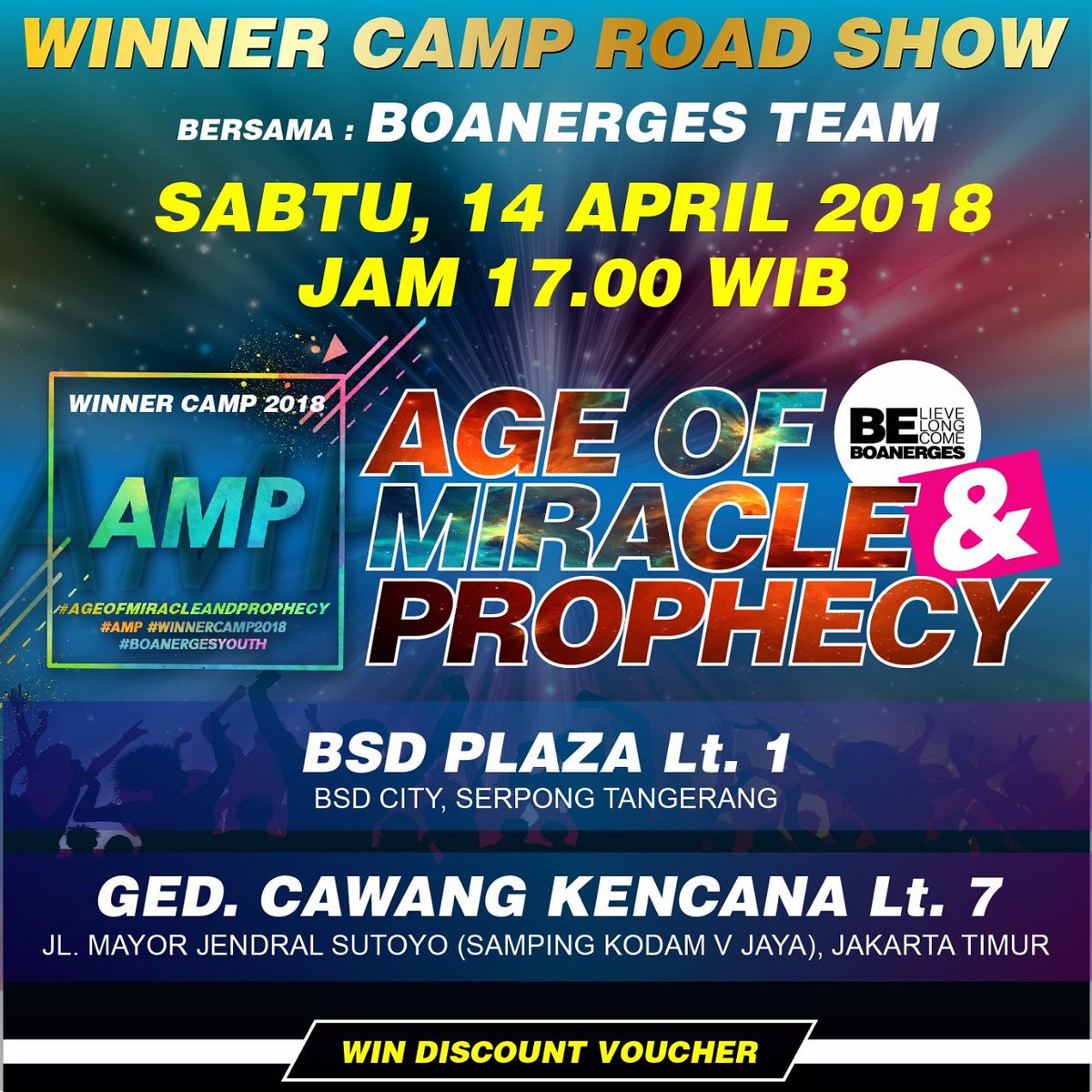[<a href="/boanergesyouth/">Boanerges Youth</a>] WINNER CAMP ROADSHOW — SABTU, 14 APRIL 2018 JAM 17.00 WIB di BOANERGES BSD &amp; BOANERGES CAWANG KENCANA.