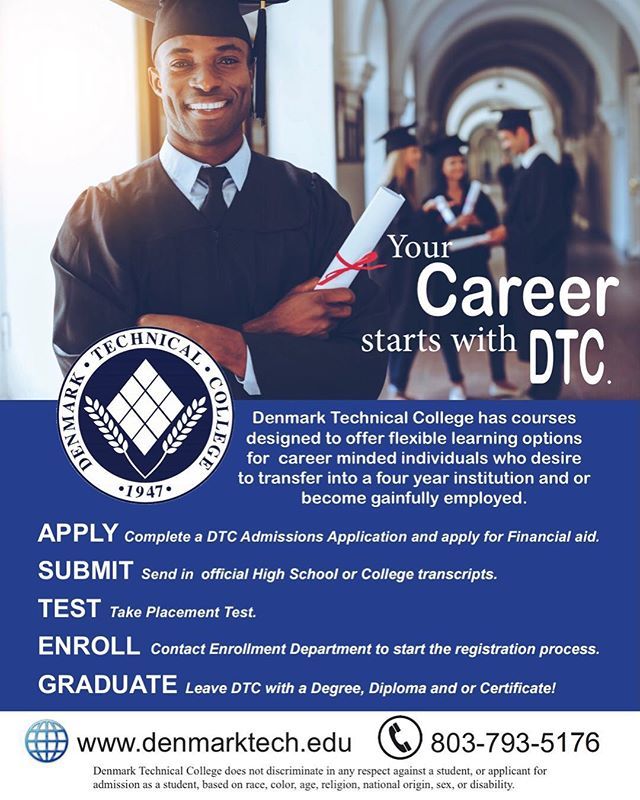 ChrisJHallSC's tweet photo. Start your Career with Denmark Technical College! Fall 2018
.
.
#fall2018 #denmarktech #denmarktechnicalcollege #WeAreDTC #wheregreatthingsarehappening #instagood #motivation https://t.co/PmNxhHfDTS https://t.co/ptwBEvQoaW