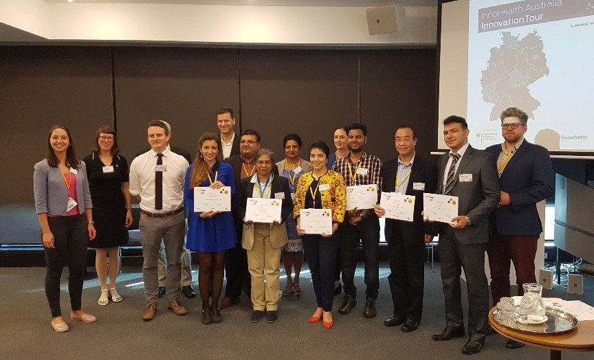 GermanyInOz's tweet photo. Outstanding #Australian health #innovators were presented with the @Fraunhofer_en #InnoHealth Australia Award to visit #German universities &amp; research institutes in November 2018. #InnovationTour @DAAD_Australia @ResearchGermany @ISA_Board @BMBF_Bund https://t.co/6fBzxjft30