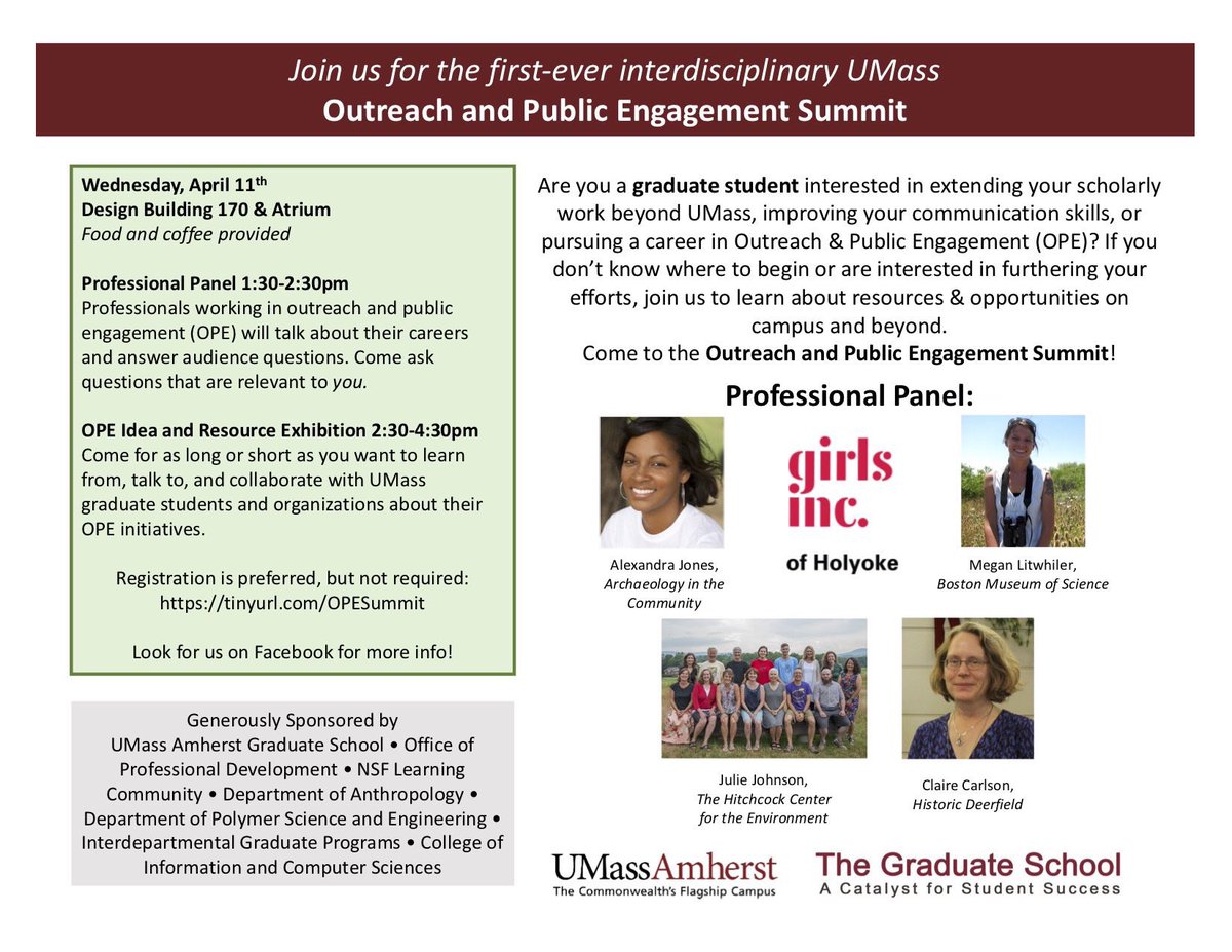 evanptaylor's tweet photo. Today at 1:30! Looking forward to hearing from other @UMassAmherst grad students and panelists at the Outreach and Public Engagement Summit. #UMassOPE https://t.co/i6xO3FGP1i