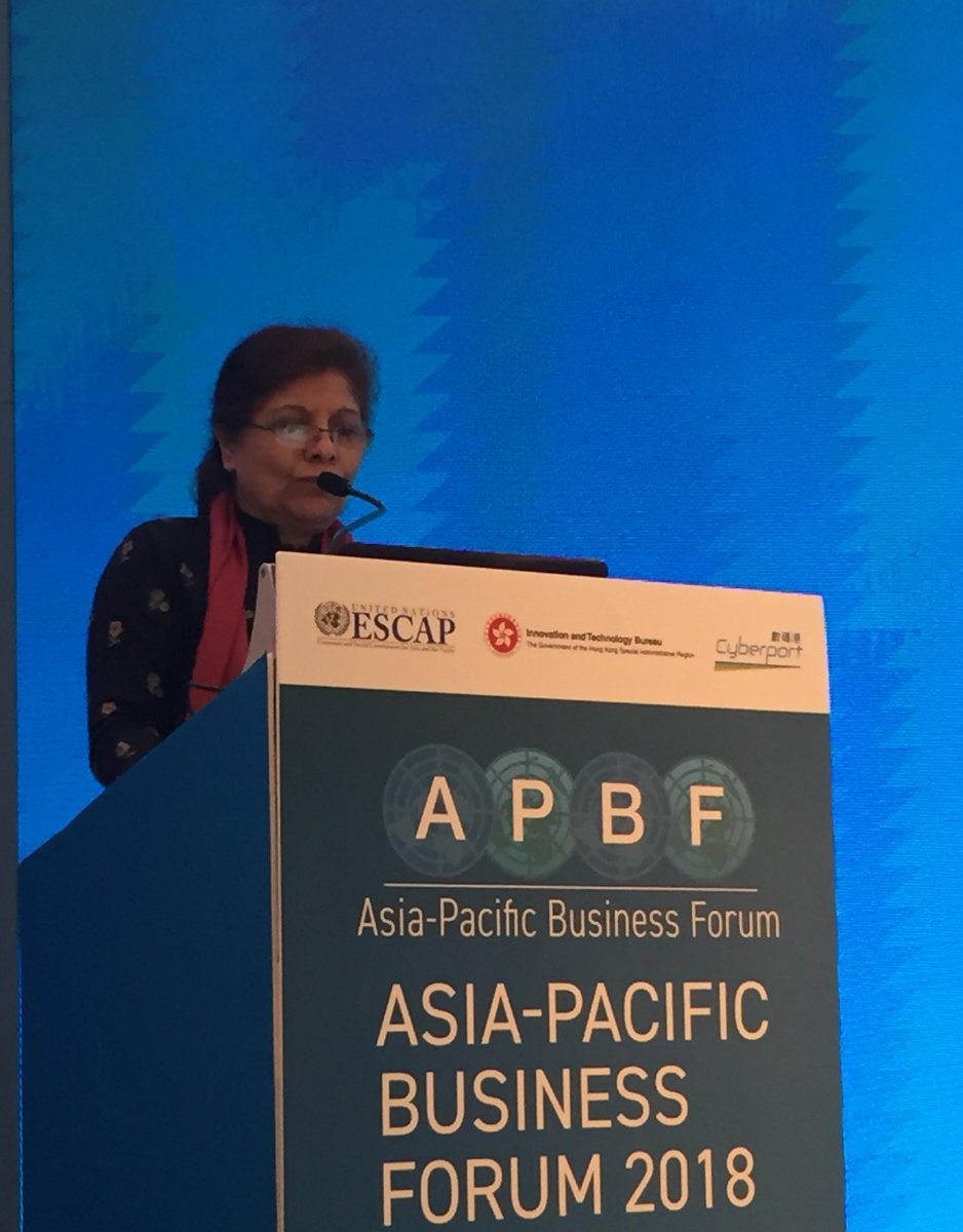 UNESCAP's tweet photo. #Technology and #innovation coupled with modern financial services, including green financing and new financial technologies, will be critical in closing some key development gaps in #AsiaPacific - Executive Secretary of ESCAP @1sakhtar #APBF2018 closing. https://t.co/1QS5xyzts2