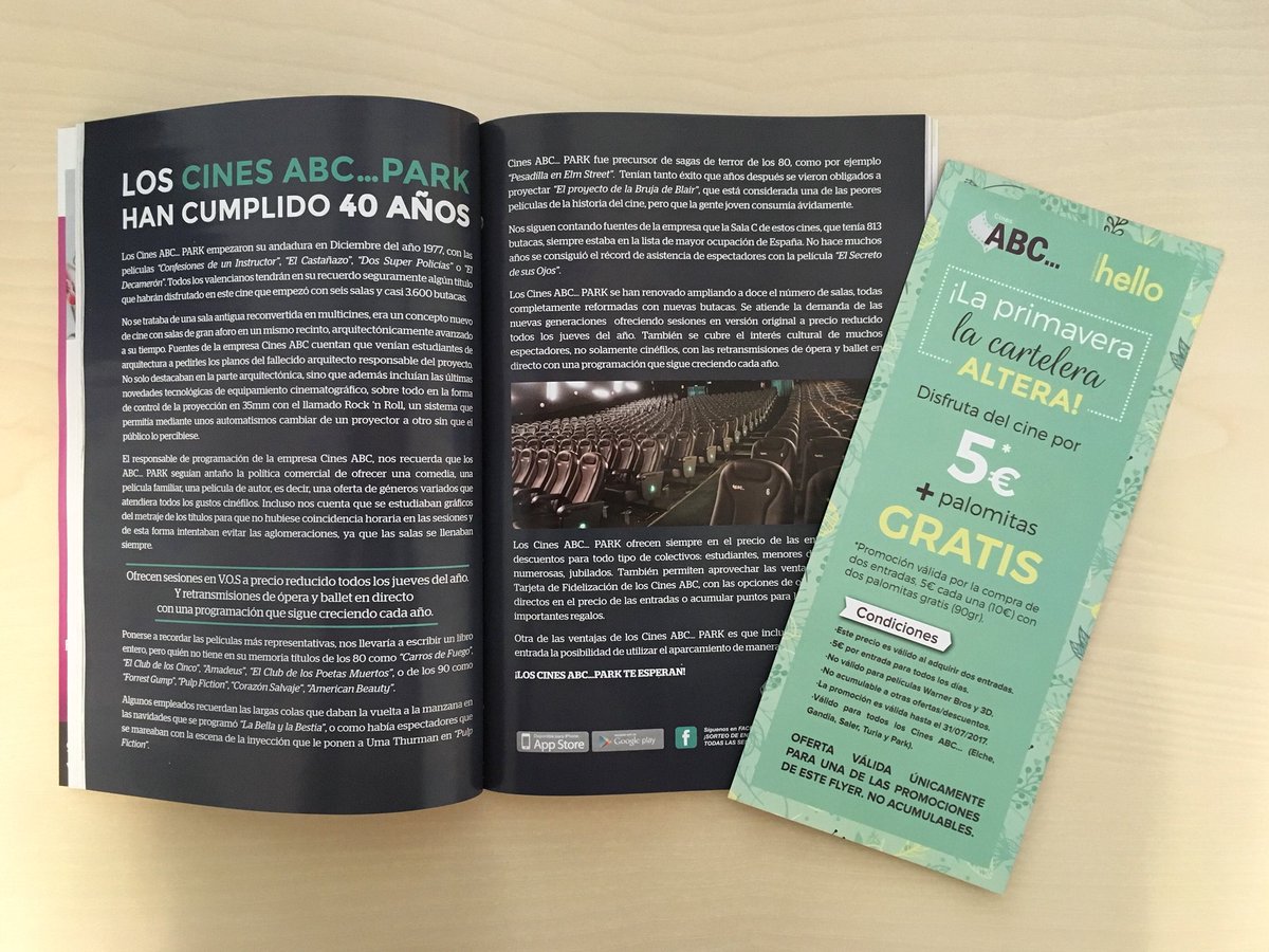 Nuestro flyer y publirreportaje de los <a href="/cinesabc/">Cines ABC</a> publicado en el número de Abril 2018 de la revista <a href="/hello_valencia/">SOUL by hello</a> 😃🙌🏻