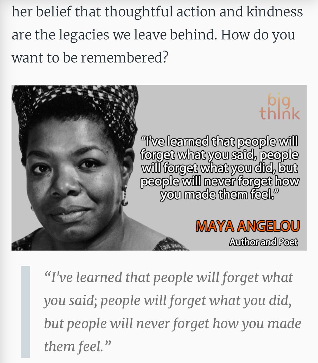 DavidSWyatt's tweet photo. “I’ve learned that people will forget what you said, people will forget what you did, but people will never forget how you made them feel.” - Maya Angelou #kindness #thoughtfulaction #godspeed https://t.co/WdEeZTs71h