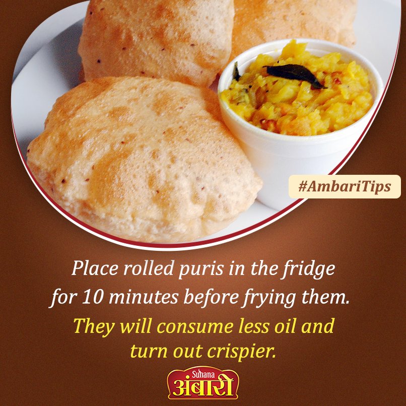AmbariMasale's tweet photo. Ten minute tip for crispier &amp; healthier puris.
#AmbariMasale #AmbariTips #GharoghariAmbari https://t.co/PaNP6djDc7
