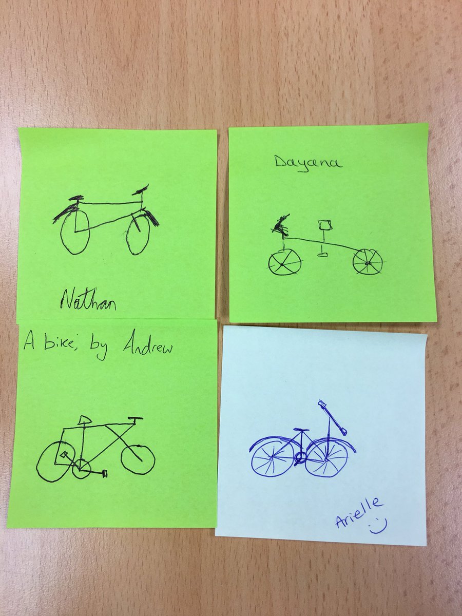 ProMoCymru's tweet photo. Well we had some post it notes.... trying to draw a bike from memory is harder than you think #ProMochallenge @Little_Ari won this one. https://t.co/7Mv7OugrPr