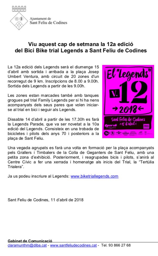 Trial_Legends's tweet photo. Viu aquest cap de setmana la 12a edició del Bici Bike Trial Legends a Sant Feliu de Codines!
Via @AjSFCodines https://t.co/jTUYMGbzuM