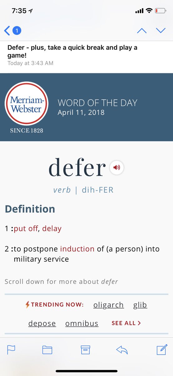 TSlater_'s tweet image. Word Of The Day #defer