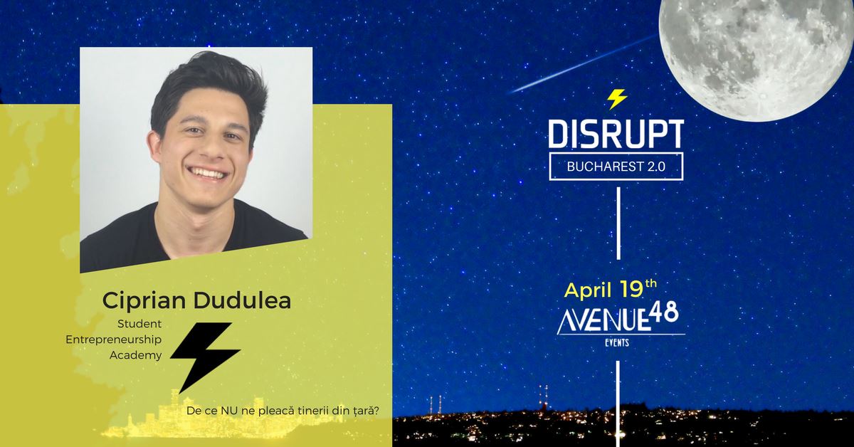 Entrepr3nation's tweet photo. Pe 19 aprilie vom fi la DisruptHR Bucharest 2.0 - 15 amazing speakers, 5 min each să îl susținem pe tânărul nostru student-antreprenor Ciprian Dudulea. Așadar, ne vedem joi? https://t.co/OM70d9rXoR #entreprenation #entrepreneurshipacademy #disrupthr https://t.co/B8sexLmUMD