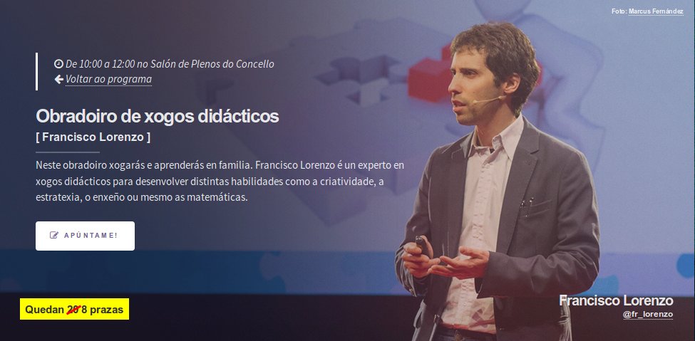 Obradoiro para xogar e aprender en familia. <a href="/fr_lorenzo/">Francisco Lorenzo</a> é un experto en xogos didácticos para desenvolver distintas habilidades como a criatividade, a estratexia, o enxeño ou mesmo as matemáticas. #QuedanPrazas #LibreTeo #LibreTeo2018 libreteo.gal
