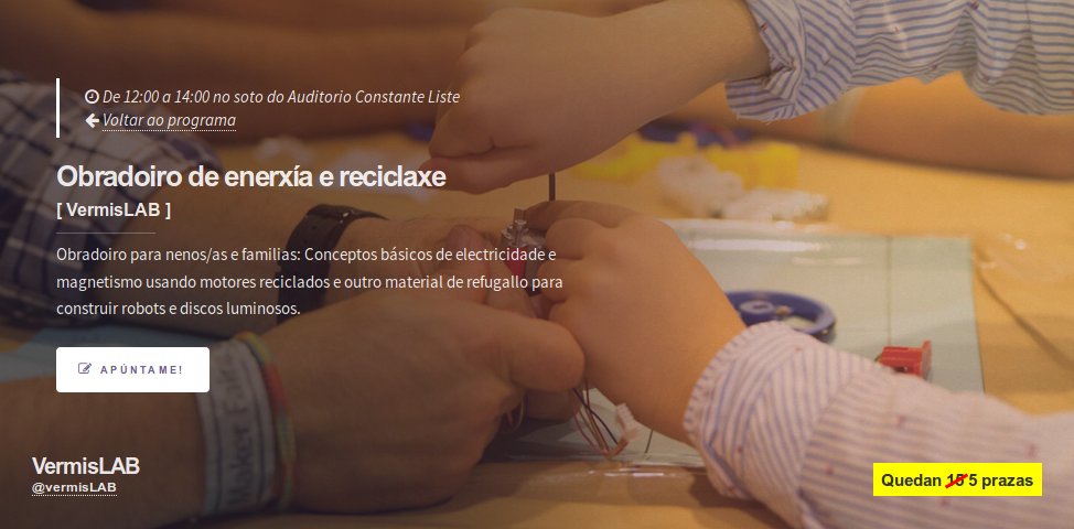 Obradoiro para nenos/as e familias: Conceptos básicos de electricidade e magnetismo usando motores reciclados e outro material de refugallo para construir robots e discos luminosos. Con <a href="/VermisLAB/">VermisLAB</a> #QuedanPrazas #LibreTeo #LibreTeo2018 libreteo.gal