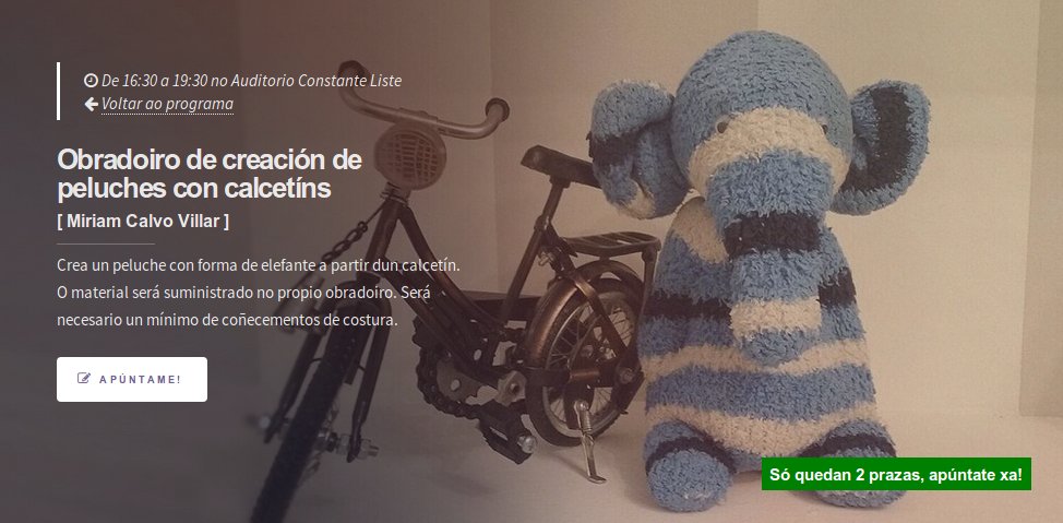 Crea un peluche con forma de elefante a partir dun calcetín. O material será suministrado no propio obradoiro. Será necesario un mínimo de coñecementos de costura. Con Miriam Calvo Villar #QuedanPrazas #LibreTeo #LibreTeo2018 libreteo.gal