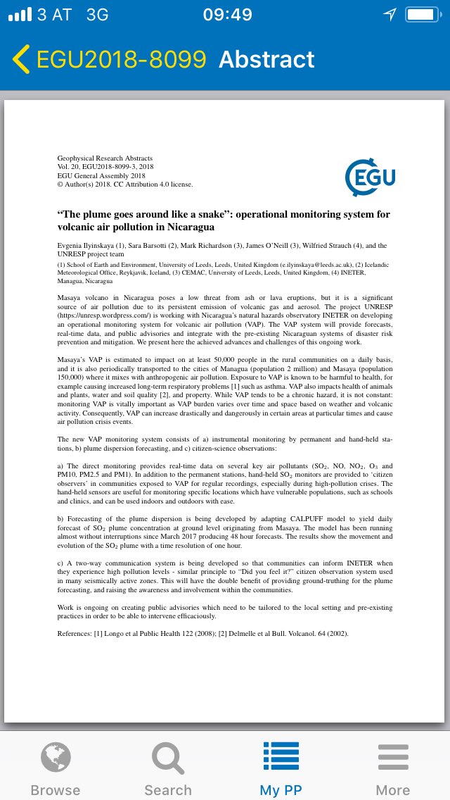 "The plume goes around like a snake" - <a href="/EIlyinskaya/">Dr. Evgenia Ilyinskaya</a> will be presenting our work on monitoring #volcano air pollution at #EGU18 11:45 in D3 today #AirPollution <a href="/EGU_GMPV/">EGU GMPV Division</a>