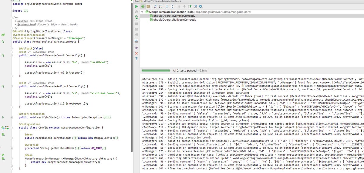 stroblchristoph's tweet image. Full speed towards #MongoDB 4.0 ACID transactions in #SpringData.