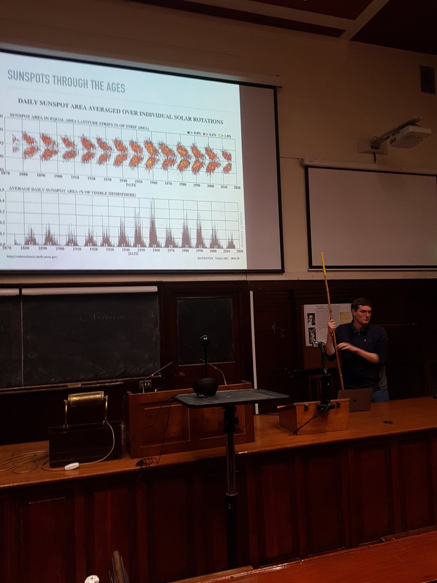 AstroVictorSee's tweet photo. Marc DeRosa is the first talk if the day talking about solar activity cycles. Also the first person brave enough to use the huge lecture theatre pointer stick! #Bcool2018 https://t.co/AqrqPkyfq1