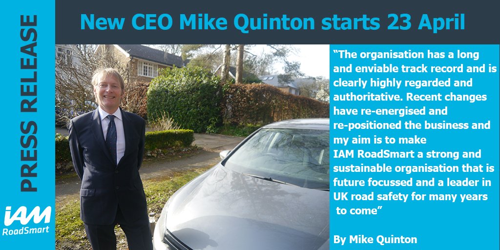 IAM RoadSmart’s new Chief Executive Officer Mike Quinton starts at the organisation on 23 April.

Read our press release for more information: iamroadsmart.com/media-and-poli…