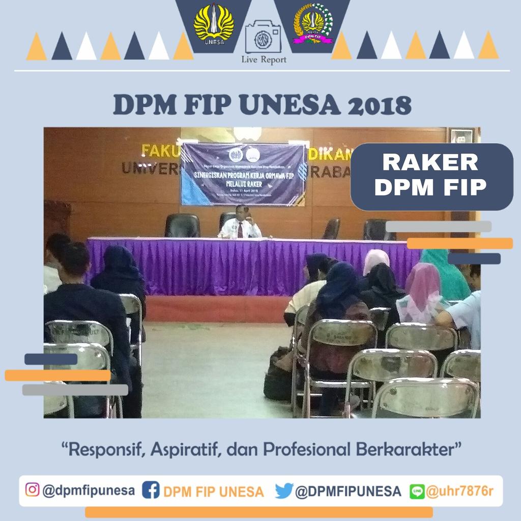 [LIVE REPORT]
Rapat Kerja Ormawa selingkup FIP UNESA 2018 dengan tema "Sinergikan Program Kerja Ormawa FIP melalui RAKER" 

Dilaksanakan pada hari Rabu, 11 April 2018 bertempat di Audit Gedung O1 lt.3 FIP UNESA

Visit : <a href="/dpmfipunesa/">Dpm Fip Unesa</a>
Tweet : <a href="/DPM_FIPUNESA/">DPM FIP UNESA</a>
Line : @urh7876r