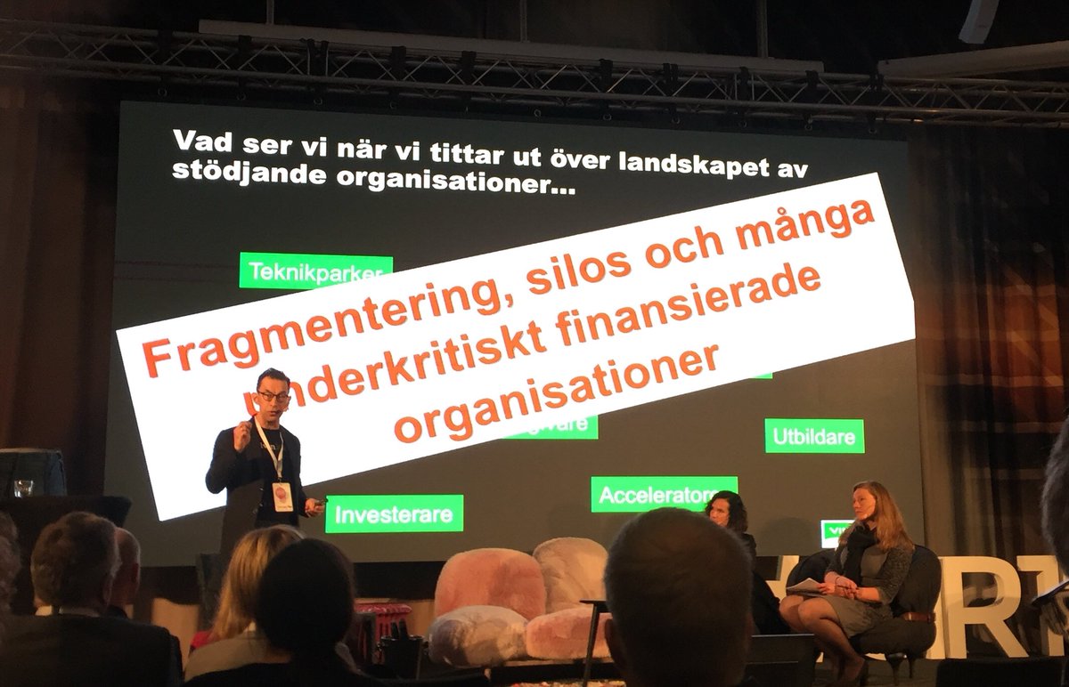 torvik_randi's tweet photo. Like utfordringer i Norge og Sverige, det er ikke mangel på aktører i økosystemet for innovasjon, mangler helhet og samarbeid #SIR18 #vinnova #siva https://t.co/ZLuvyL3tKI
