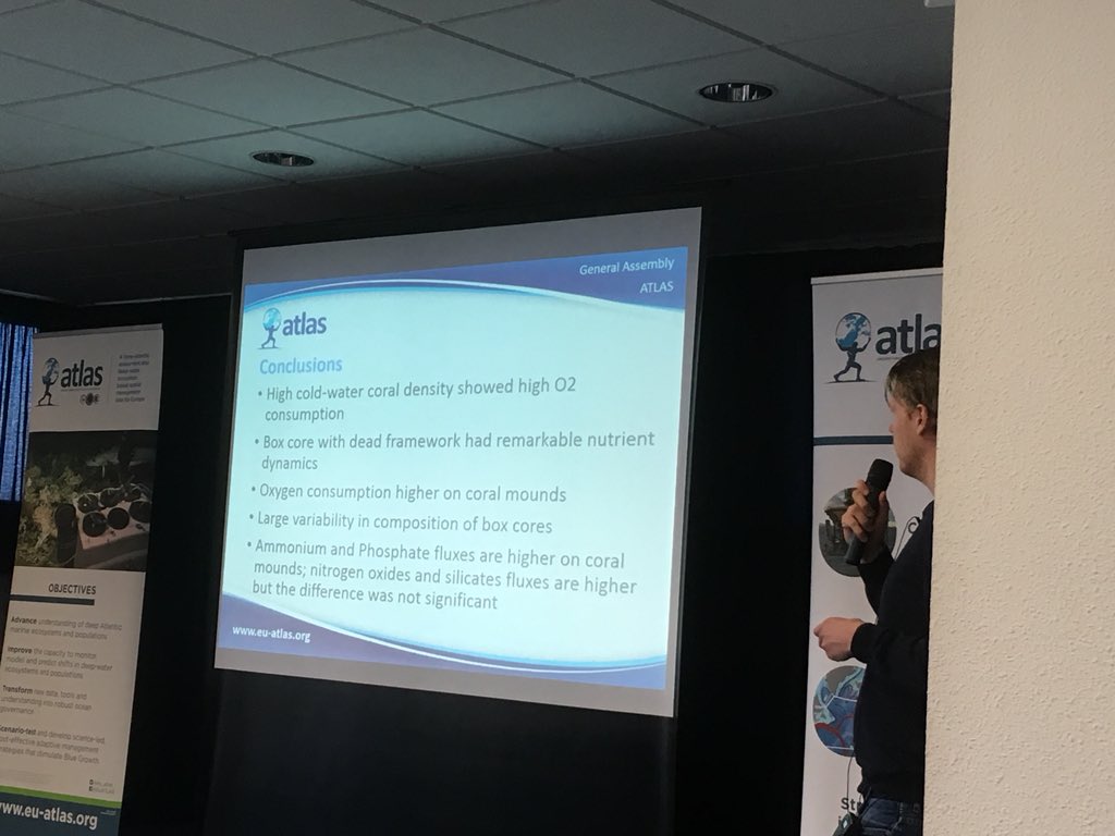 eu_atlas's tweet photo. PhD student Evert de Froe presenting interesting results on #nutrientdynamics at the #logachev mounds at the ATLAS 3rd General Assembly #boxcores #rockallbank #deHaasMound @NIOZnieuws https://t.co/Y0biXH7FEj