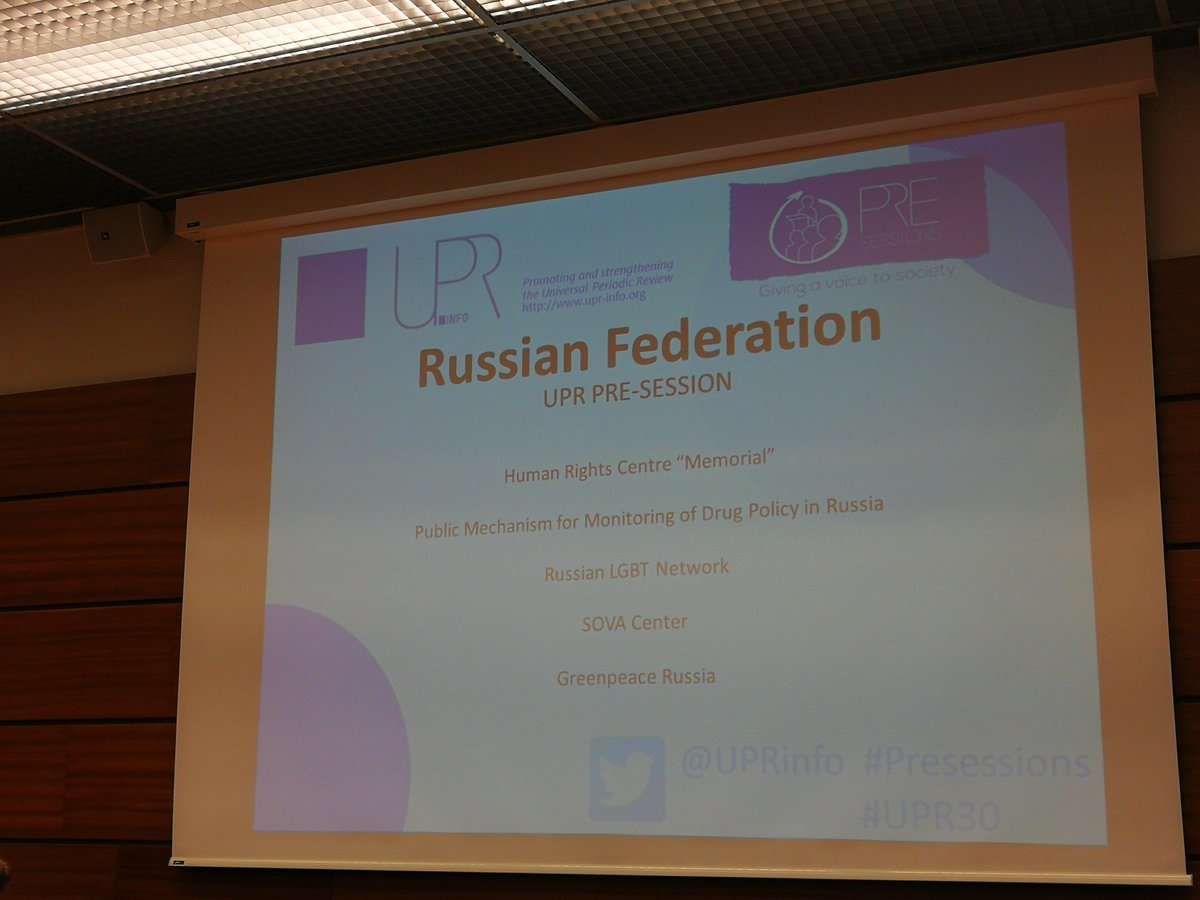 article19europe's tweet photo. Much to cover @UPR presessions on #Russia - since 2013 huge # of regressive laws introduced impacting #FoE + #ATI, esp online via expansive website blocking, restrictions to media freedom + ability for NGOs to operate #UN30 @article19UN @pen_int @sova_center https://t.co/AodZYNL6OE