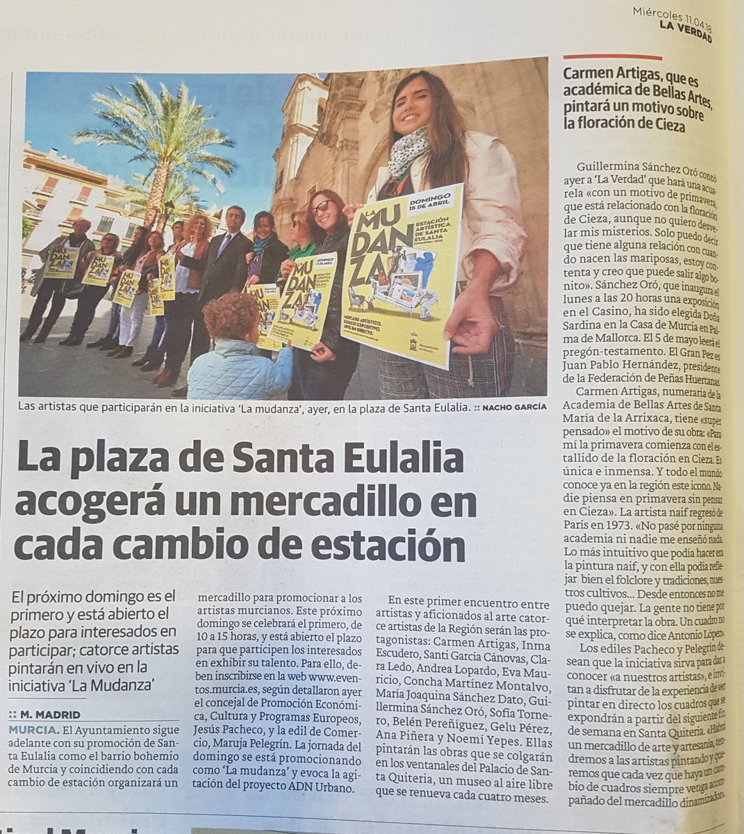 Este domingo 15 de abril de 10 a 15h, catorce artistas estaremos pintando en directo en la Plaza de Santa Eulalia. Las obras se verán más adelante vistiendo la fachada del Palacio Santa Quiteria #ayuntamientodemurcia #palaciosantaquiteria #laverdad #plazasantaeulalia