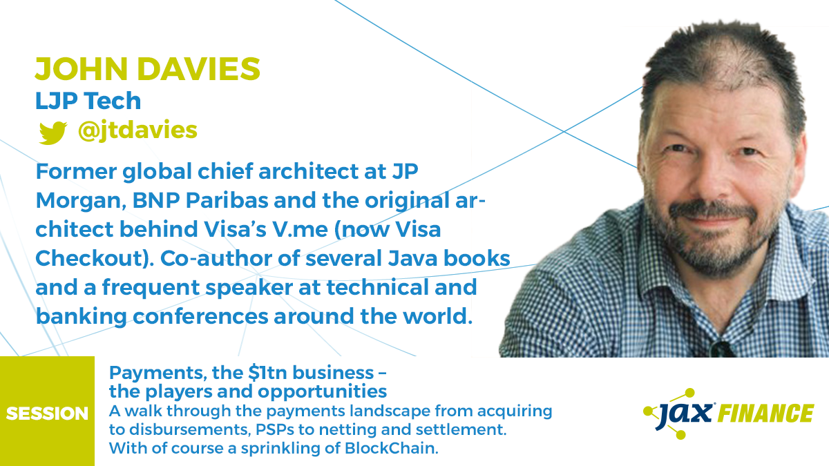 Starting in 10 minutes: <a href="/jtdavies/">John T Davies 🇪🇺</a> in Payments, the $1tn business – the players and opportunities