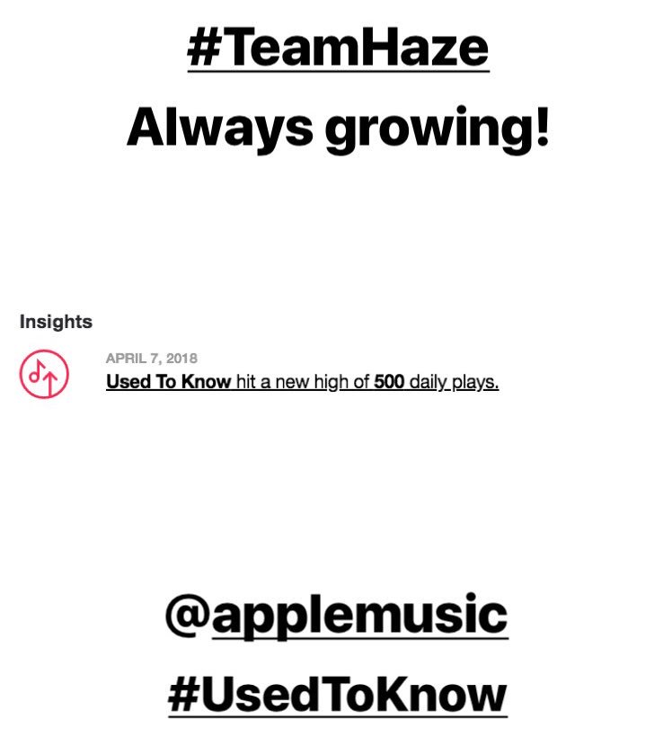 chrishazemusic's tweet photo. Always smashing records here at CHM! Thank you @applemusic for the recognition and for supporting my music and giving me a platform to reach people all over the world! #TeamHaze 🌍❤️ #UsedToKnow #RECIPE https://t.co/kqZw4wV4ho
