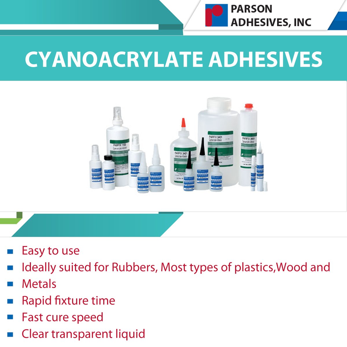 CYANOACRYLATE ADHESIVES are Easy to use, Ideally suited for Rubbers, Rapid fixture time, Fast cure speed, Clear transparent liquid.
You can find them here: goo.gl/F1PFkF
#IndustrialAdhesives #EngineeringApplications #PlasticBondingAdhesives