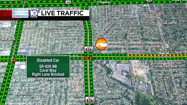 DISABLED CAR: SR-826 NB & Coral Way. A right lane is blocked. #TRAFFIC #MIAMI https://t.co/B1e0waSLC7