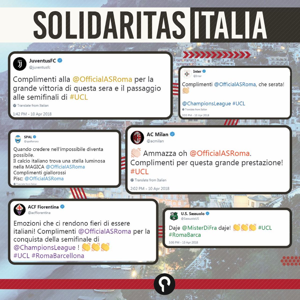 panditfootball's tweet photo. Ketika Serie A bersatu mendukung AS Roma. https://t.co/G7w3wyluMH