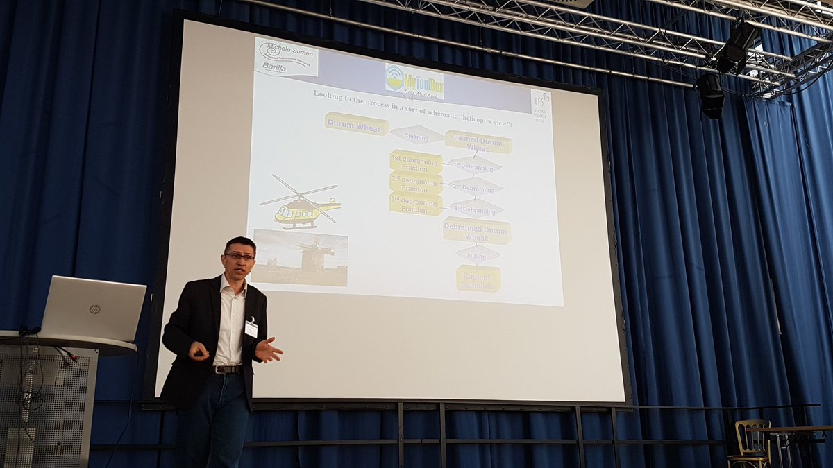 RudolfKrska's tweet photo. Excellent talk delivered by Michele Suman from #Barilla on the synergistic potential of #milling strategies to minimize #mycotoxins and increase #fiber content of #wheat based products as part of @MyToolBoxEU at the European #Fusarium Seminar #EFS14 in #Tulln, #Austria https://t.co/D8jshy878j