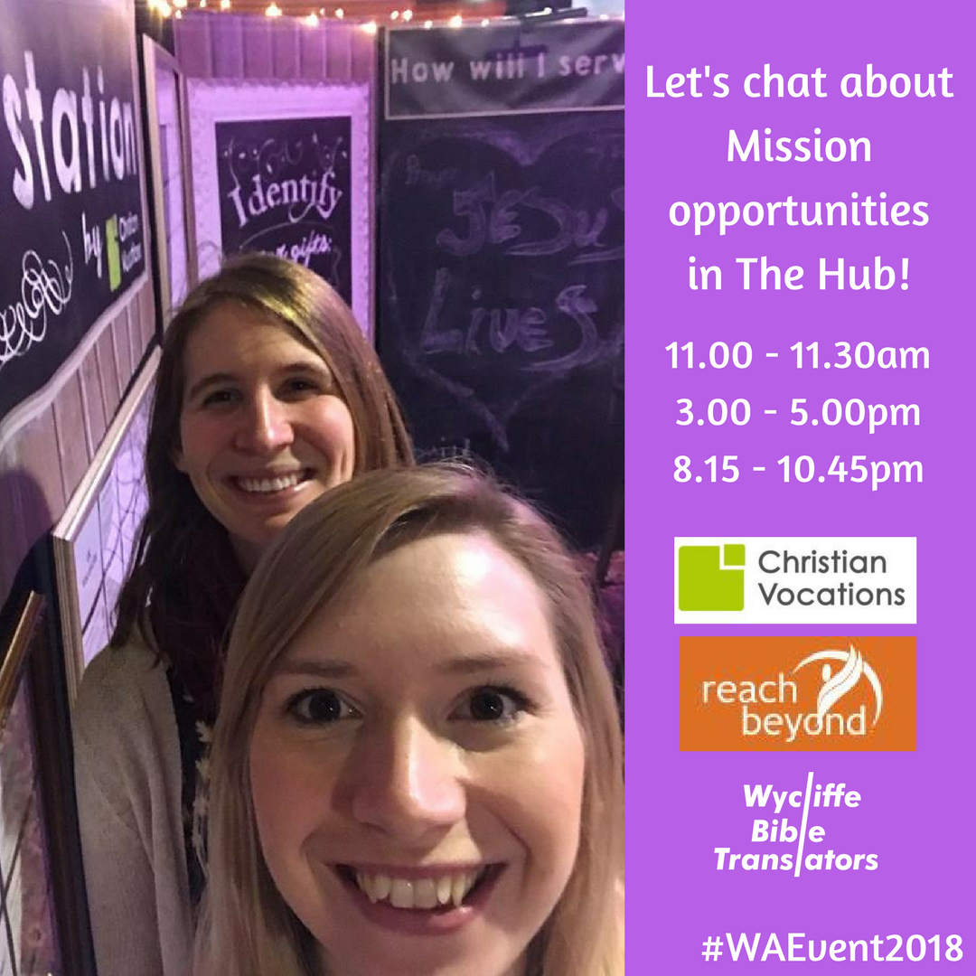 wycliffeuk's tweet photo. Sarah is here all week at @WordAliveEvent with our friends from @CVocations and @ReachBeyondUK ready to chat with you about mission opportunities - why not come along to The Hub and find out more? #WAEvent2018 #WordAliveEvent2018 https://t.co/r3ueWsTNpG