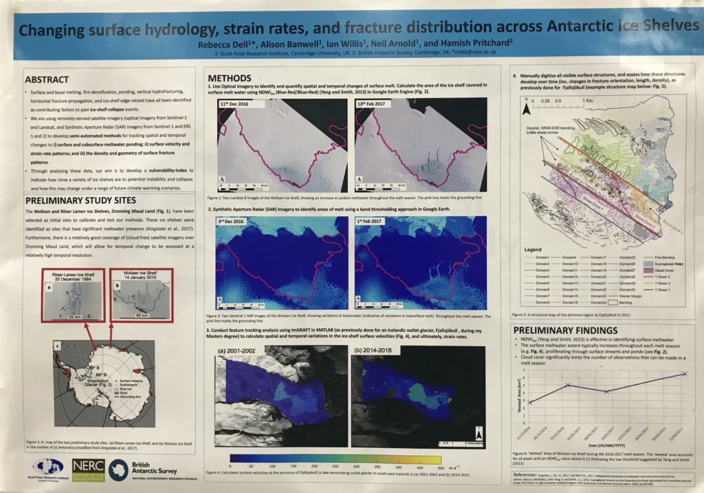 Come along to X5.415 this evening to chat with me about Antarctic Ice Shelf instability! N.B. Feel free to bring me a glass of wine whilst you are at it 🙃🍷 #EGU2018 #Antarctica #IceShelves #Nivlisen #SAR