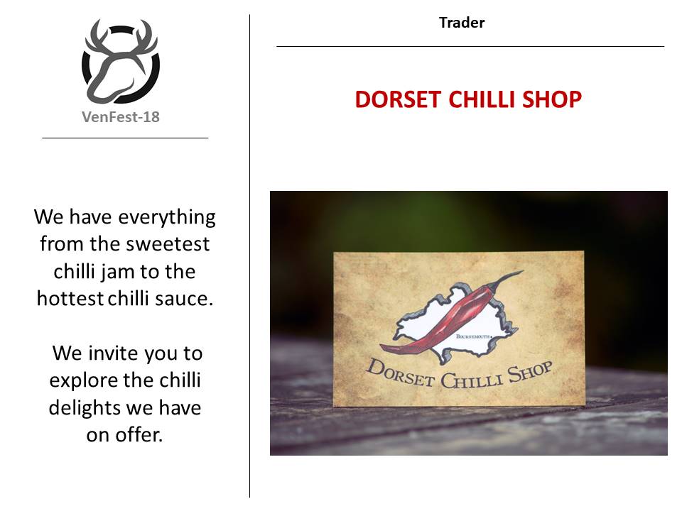 3/14 AtoZ - Here is a quick view of some of who are with us at this years #VenFest18
#Dorset #Venison #Drink #Food #Entertainment #Demos #Music #Crafts #Local #LytchettMinster #Upton #PostGreen #Under12sFree
<a href="/CrabappleDorset/">Crab Apple Catering</a> @DannyThomasCA #DorsetArtisanCheese <a href="/dorsetchillisho/">Dorset Chilli Shop</a>