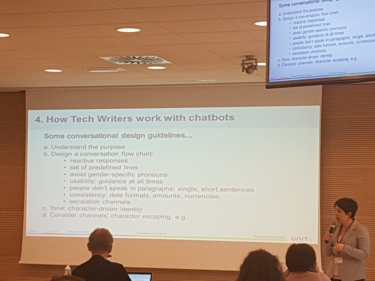 tekom_Europe's tweet photo. If developing content for #chatbots you can use these conversational design #guidelines. Helpful slide provided by @tomek_prus and Priscill Orue #Comt_18 #techcomm #AI https://t.co/esAzqSNeF6