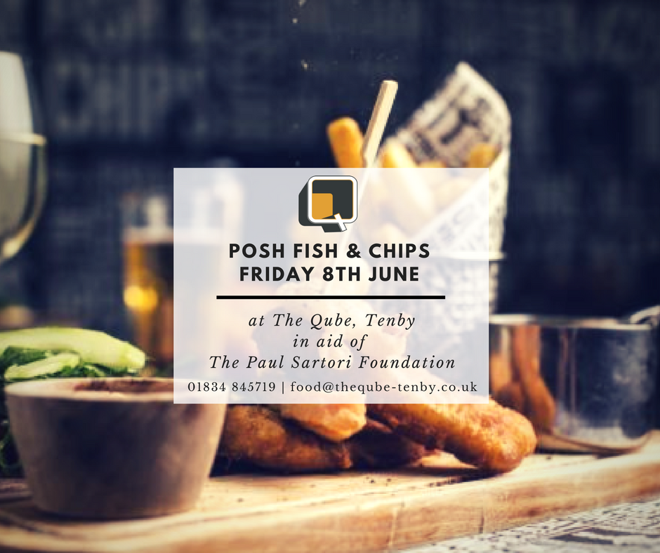 QubeTenby's tweet photo. We'll be holding a posh fish &amp; chip night on Friday 8th June, in aid of @Paulsartoriorg foundation. Join us for a wonderful fundraiser. Reserve a table on; 01834 845719 #tenby #pembrokeshire #fishandchips #wednesdaywisdom https://t.co/6wwS7EMzg9